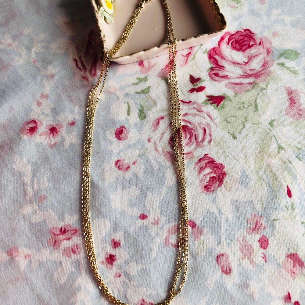 Delicate 14k Gold Three Strand Necklace.  16”.